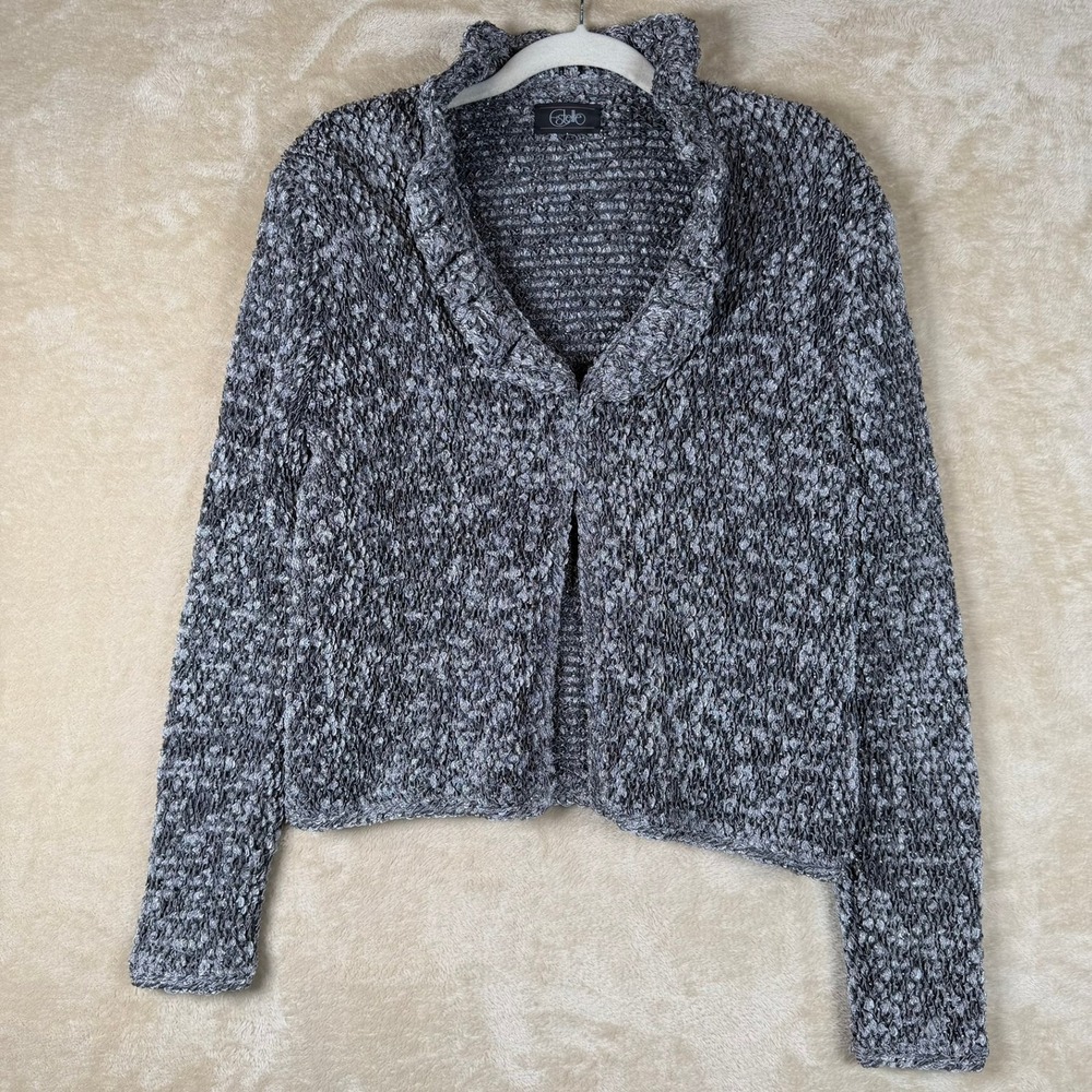 Vintage Estelle Women Sm Silver Metallic Popcorn Knit Ruffle Crop Cardigan 80s